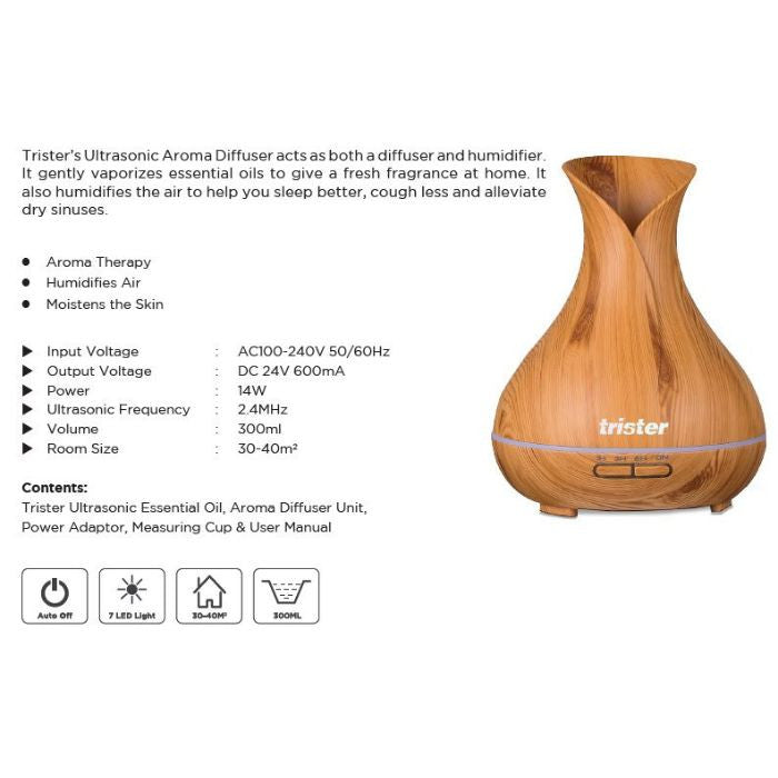TRISTER Ultrasonic Essential Oil Aroma Diffuser Matt