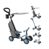Globber - 3-in-1 Deluxe Learning Bike for Toddlers - Ashblue, Adjustable Steering, Parent Handle, 12M+