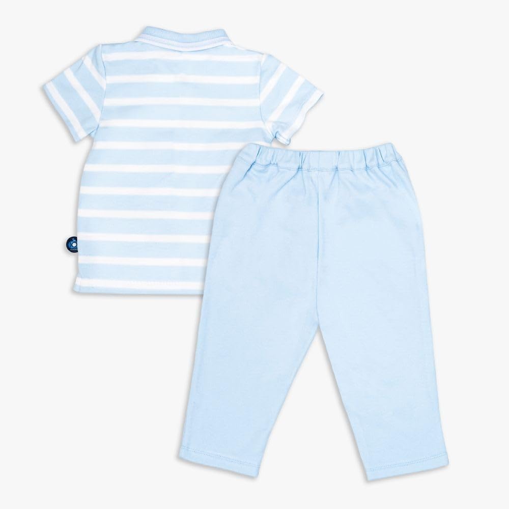 MOON 100% Cotton Polo T-Shirt and Long Pant 9-12M Blue - Little Submarine