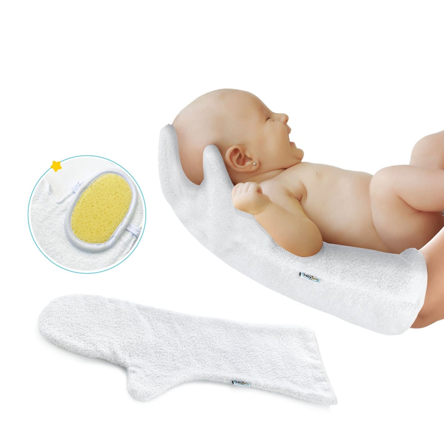 Babyjem - Baby Bathing Glove - Newborn - White - 0 Months+