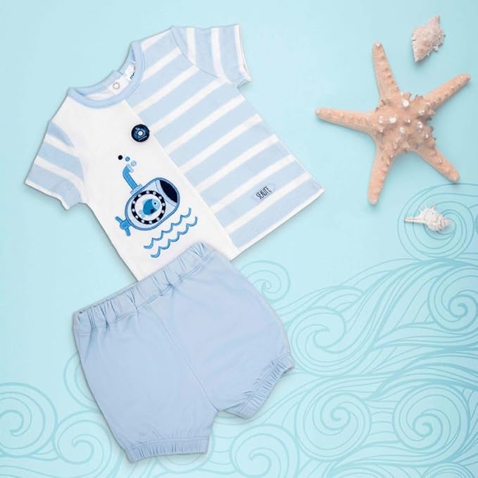 MOON 100% Cotton T-Shirt and Shorts 0-3M Blue - Little Submarine
