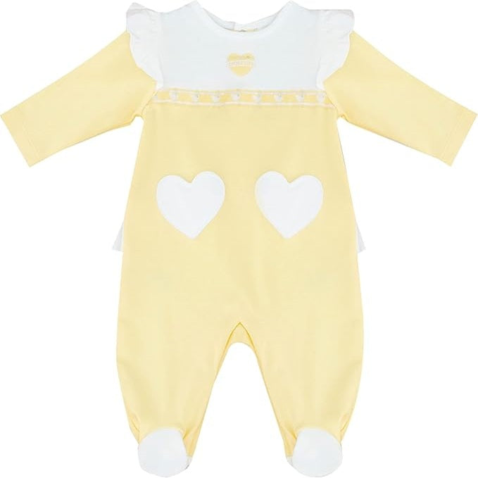 MOON 100% Cotton Sleepsuit 3-6M Yellow - Lemon Hearts