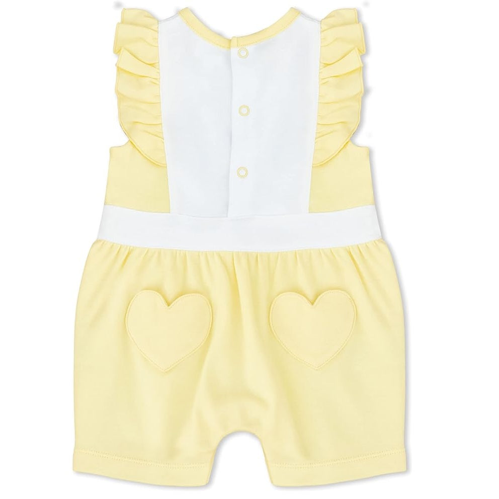 MOON 100% Cotton Ruffle Sleeves Romper 0-3M Yellow - Lemon Hearts