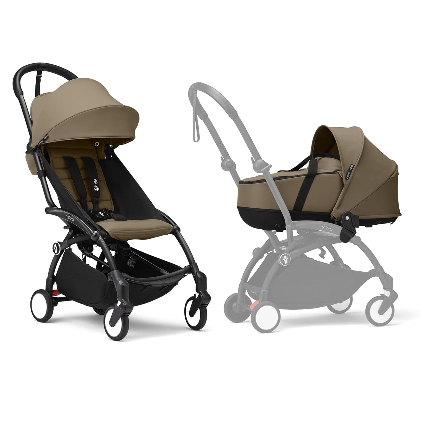Stokke YOYO3 Frame Black + Newborn & 6+ Pack Bundle - Toffee