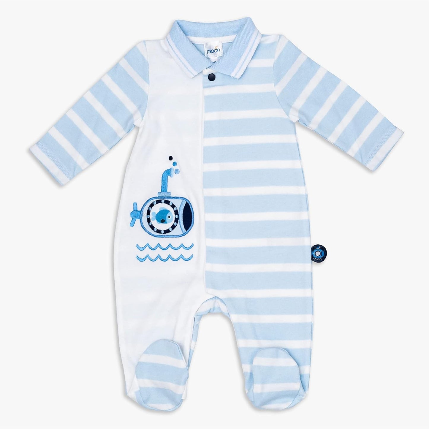 MOON 100% Cotton Footed Sleepsuit 1-3M Blue - Little Submarine