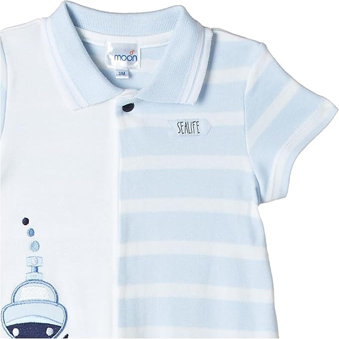 MOON 100% Cotton Romper With Collar 6-9M Blue - Little Submarine