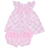 MOON 100% Cotton Dress and Bloomer 0-3M Pink - Pink Gingham