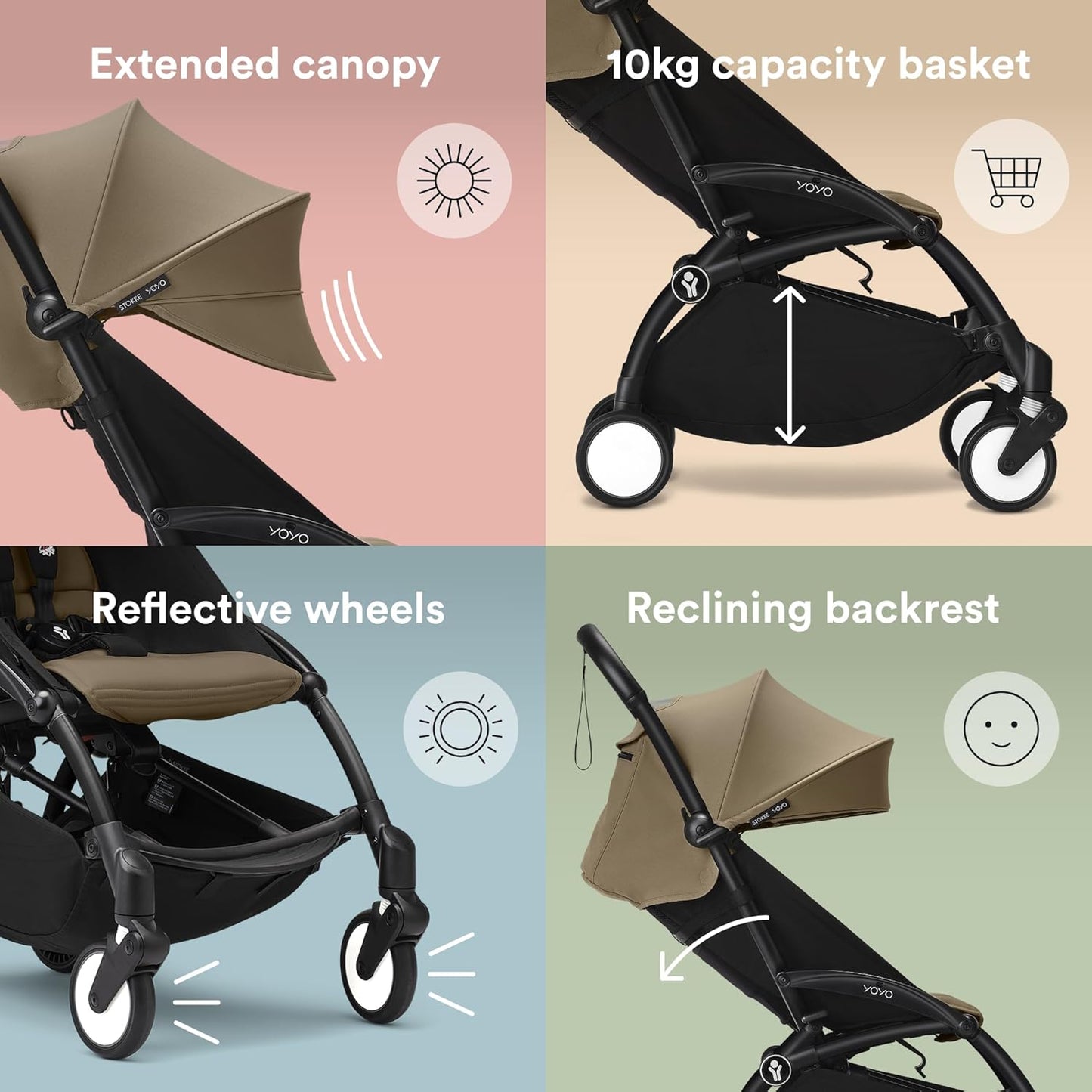 Stokke YOYO3 Frame Black + Newborn & 6+ Pack Bundle - Toffee