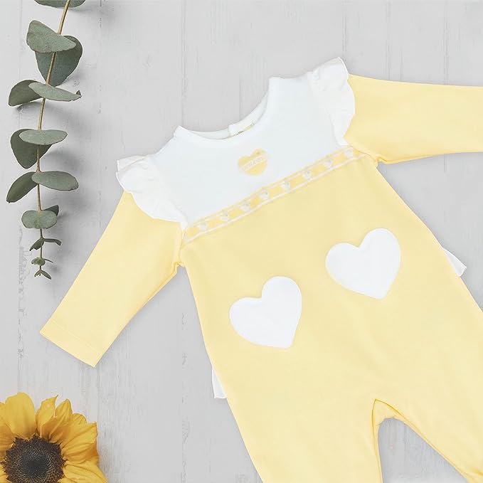 MOON 100% Cotton Sleepsuit 3-6M Yellow - Lemon Hearts