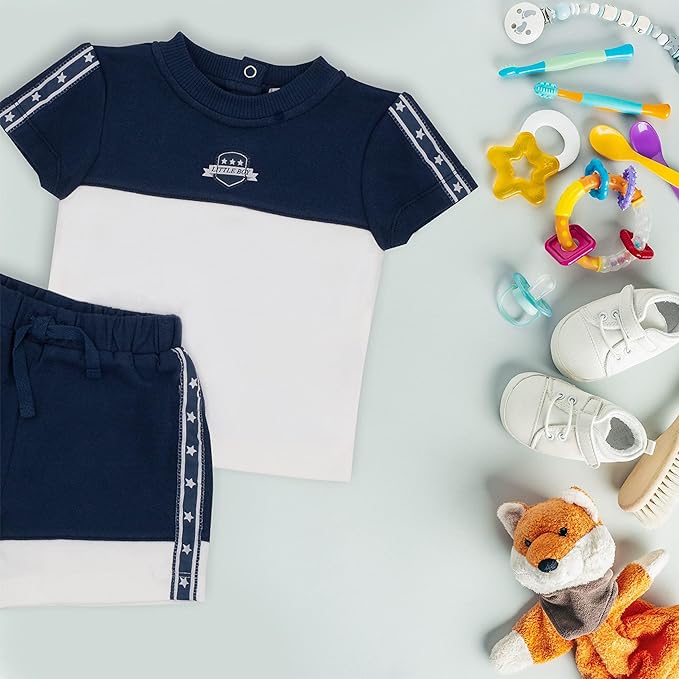 MOON 100% Cotton Polo T-Shirt & Pull On Shorts 6-9M Blue - Navy Sports