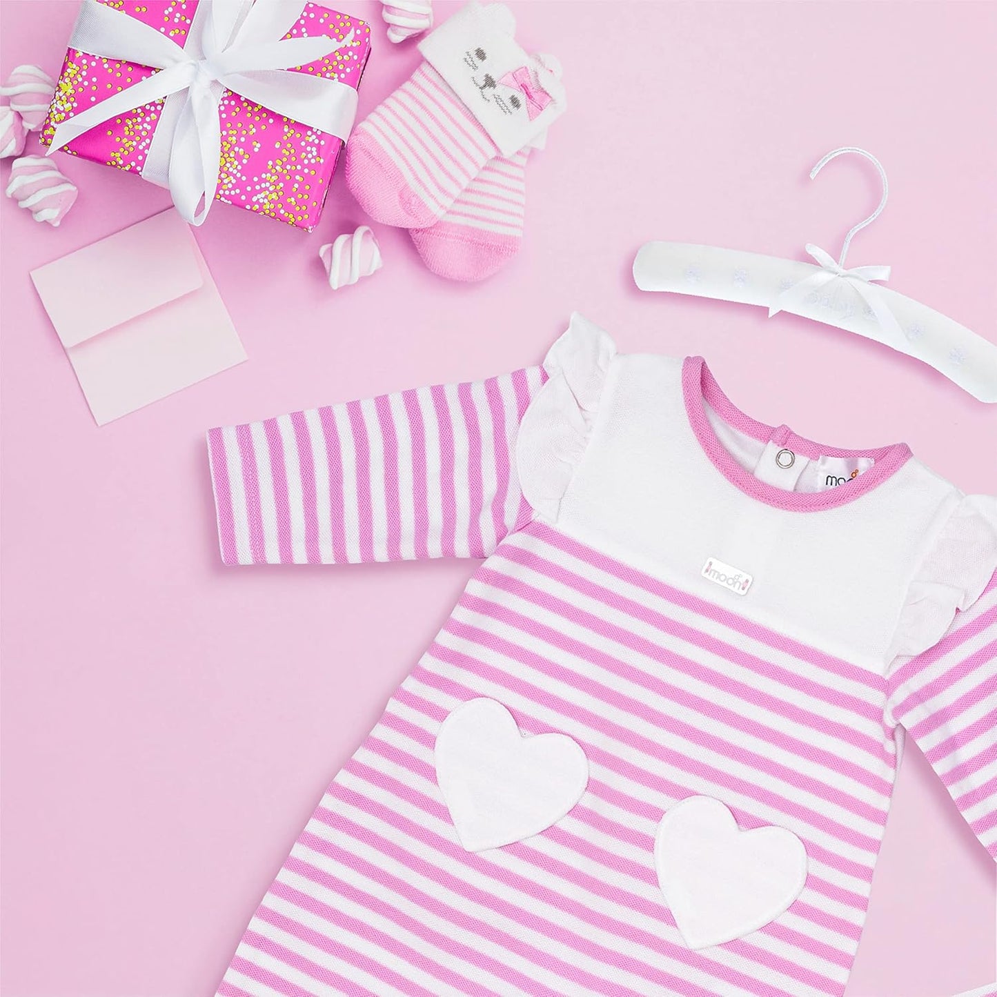 MOON 100% Cotton Sleepsuit 3-6M Pink - Pink Stripes