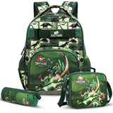 Eazy Kids - 18" School Bag Lunch Bag Pencil Case Set of 3 Dinosaur - Green