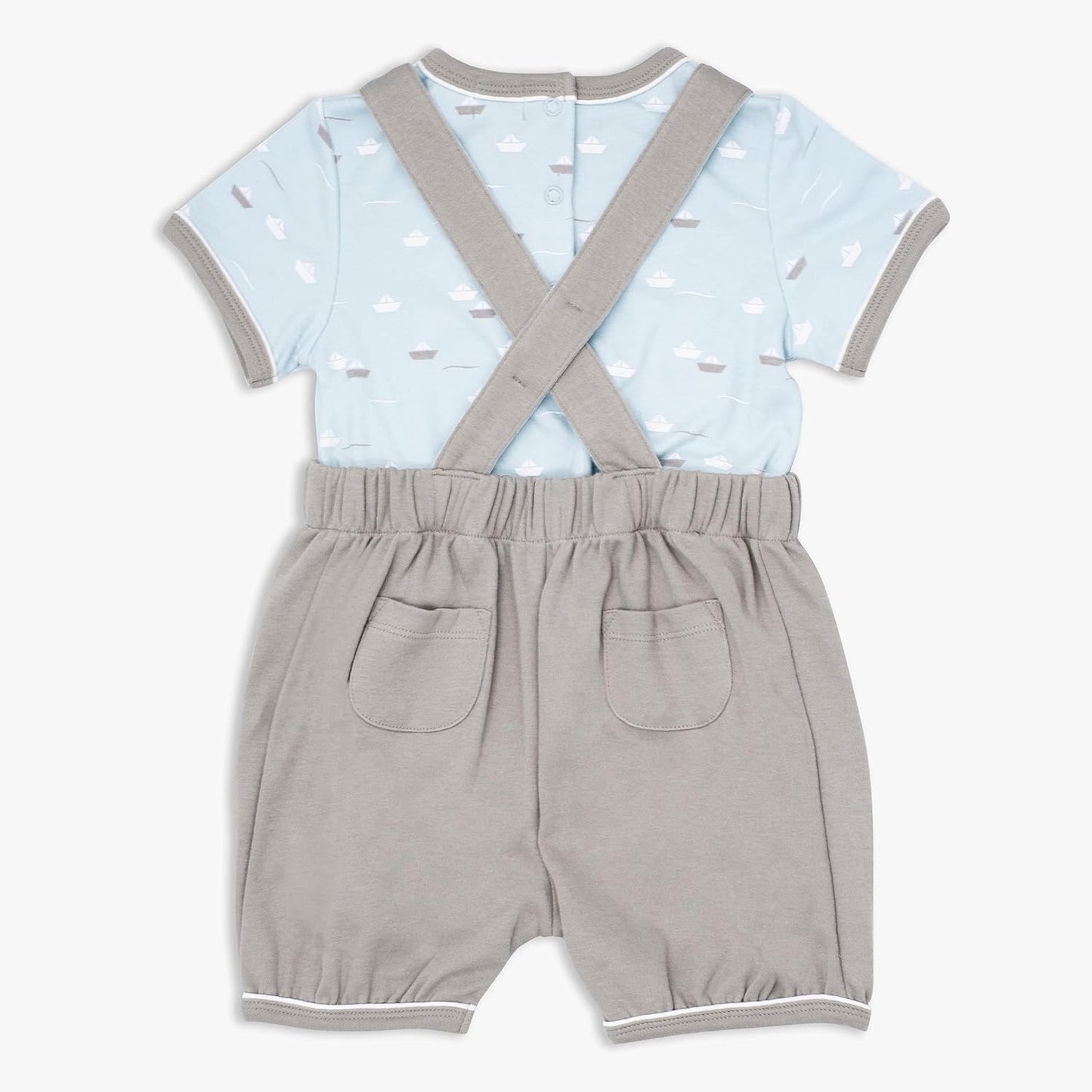 MOON 100% Cotton T-Shirt and Dungaree 12-18M Teal - Little Boat