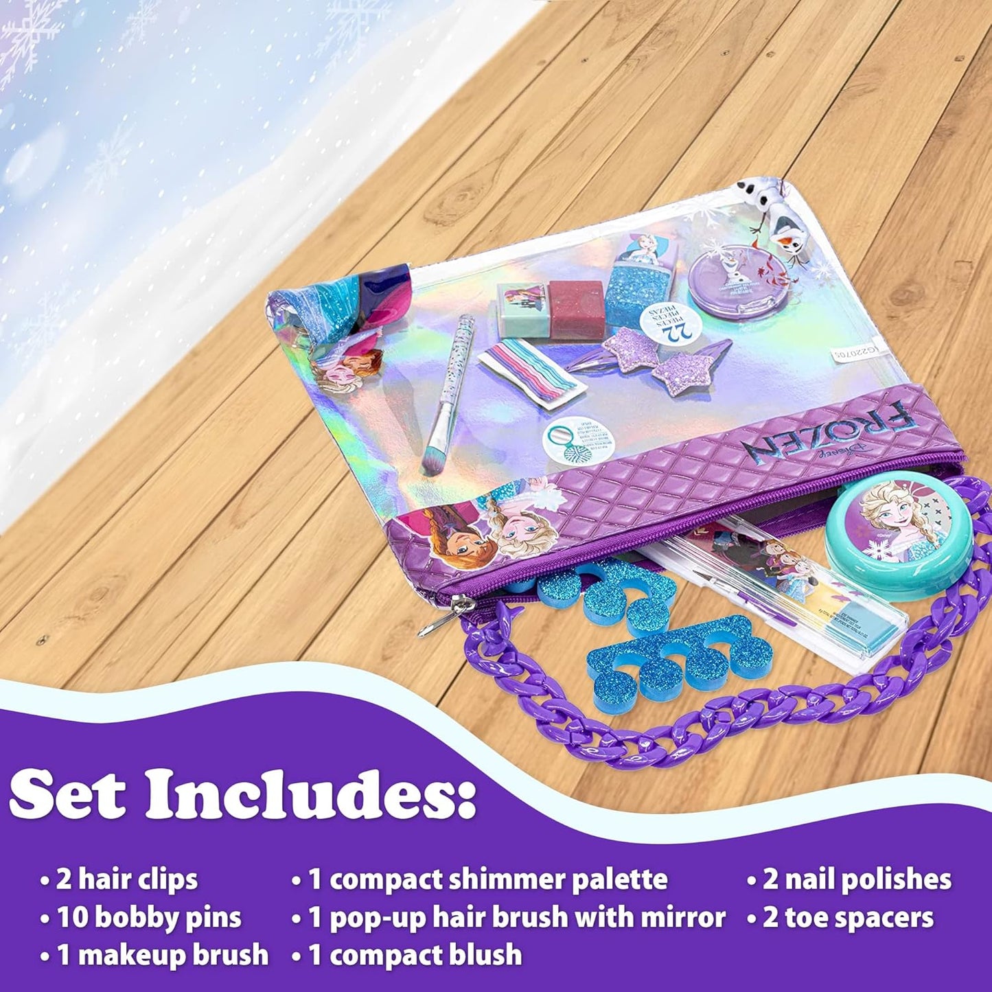 Townley Girl Disney Frozen Cosmetic Chain Bag - 22 Pieces