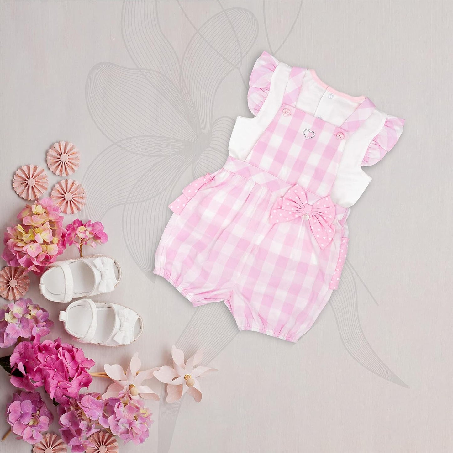MOON 100% Cotton Top and Dungaree 18-24M Pink - Pink Gingham