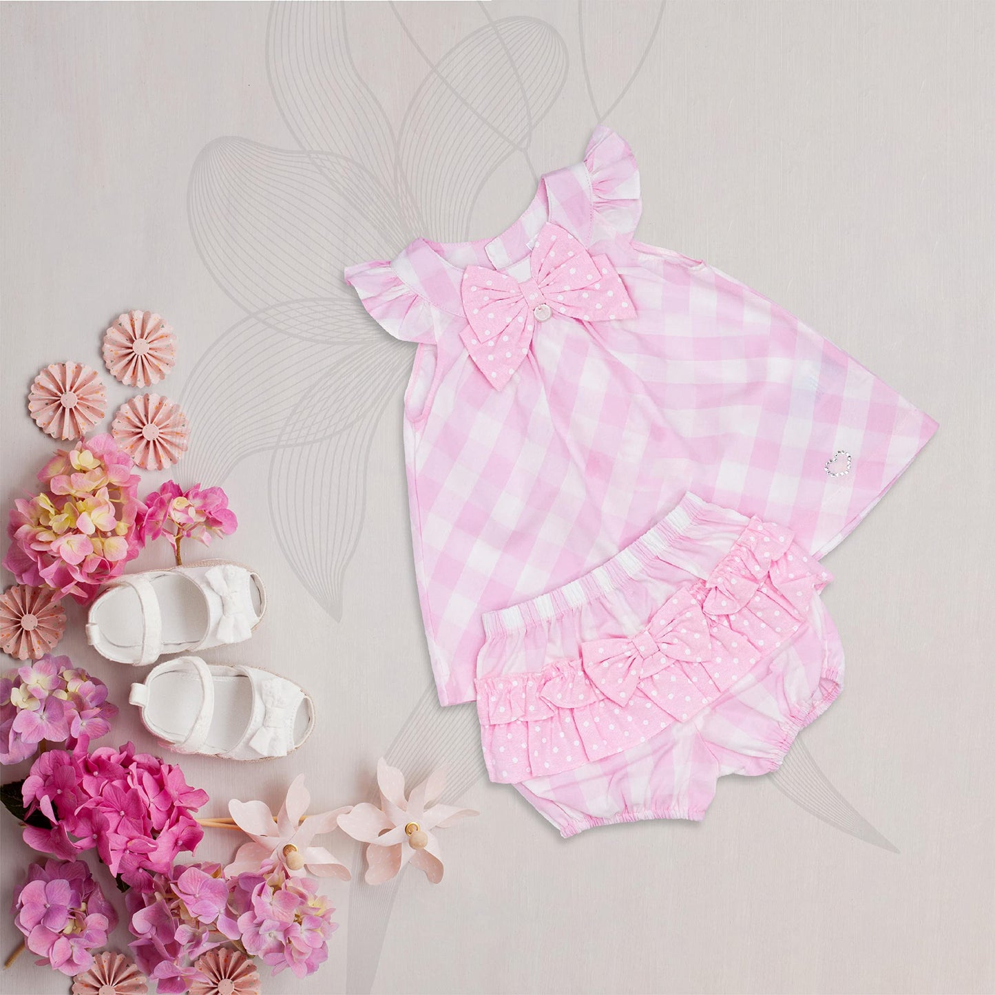MOON 100% Cotton Dress and Bloomer 0-3M Pink - Pink Gingham