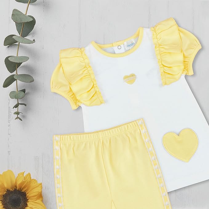MOON 100% Cotton Crew Neck T-Shirt & Legging 12-18M Yellow - Lemon Hearts