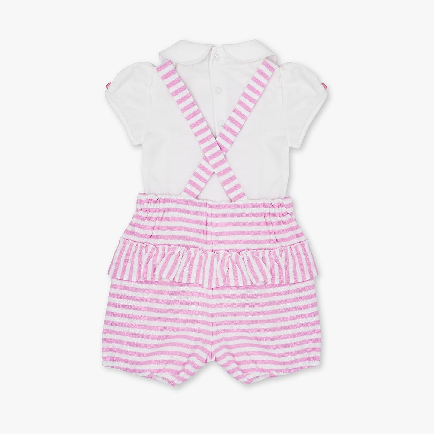 MOON 100% Cotton Collar Top and Dungaree 9-12M Pink - Pink Stripes