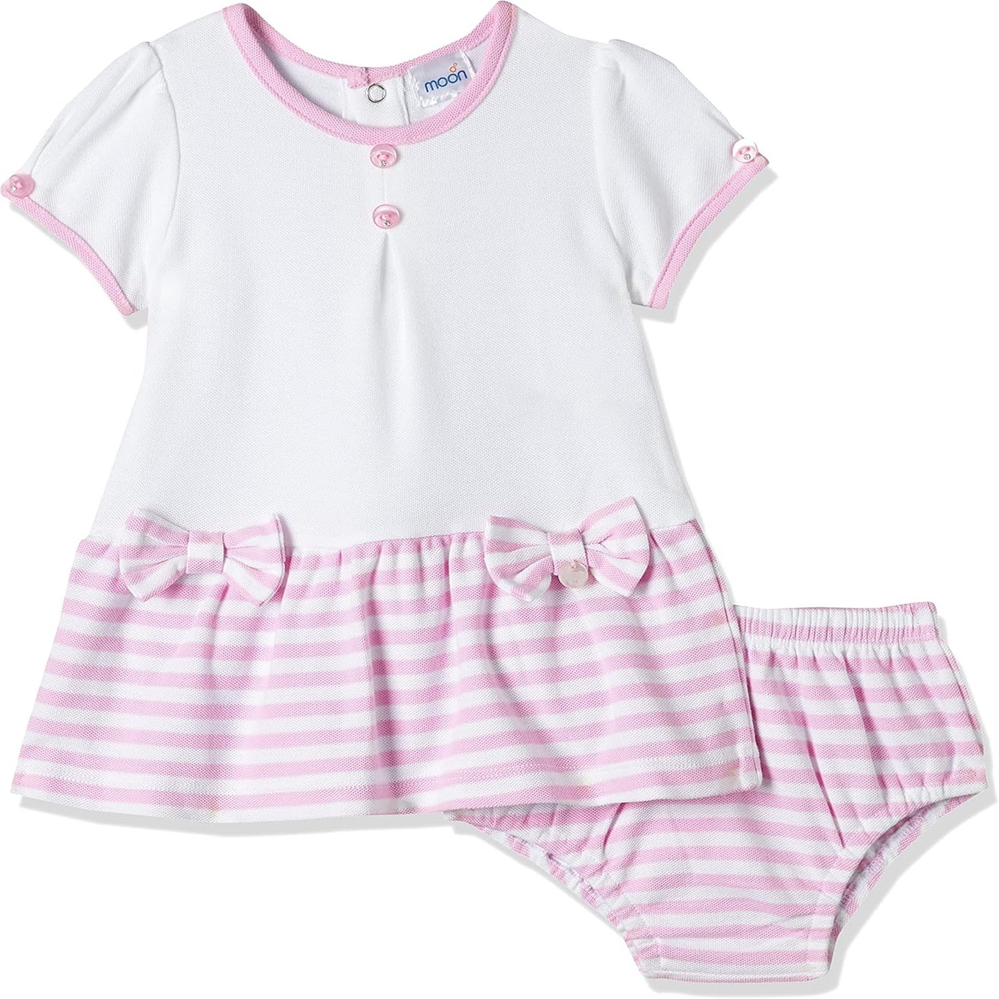 MOON 100% Cotton Dress & Panties 0-3M Pink - Pink Stripes