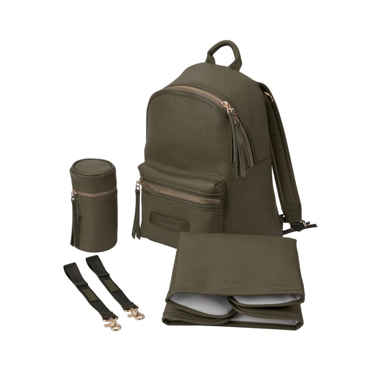 BabaBing Luca Tumble Leather Changing Backpack Olive Green - Main Image