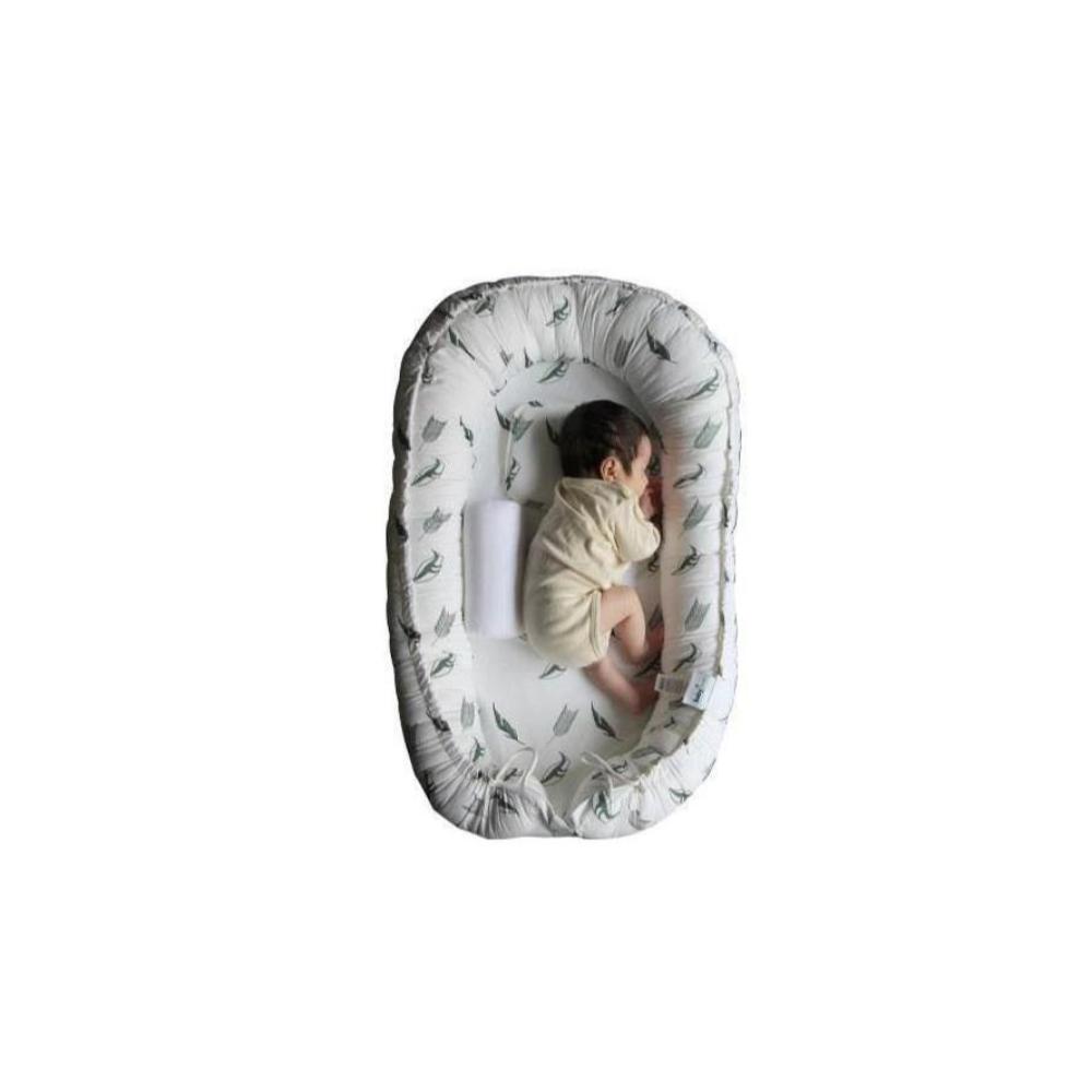 Babyjem - عش أطفال بأوراق نباتية مع وسائد داعمة - من عمر 0 إلى 6 أشهر - أبيض