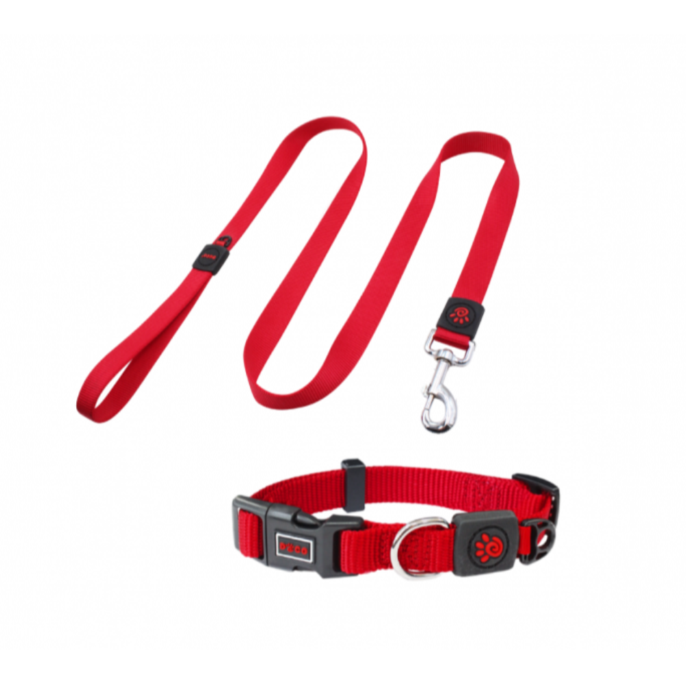 Doco 4Feet Signature Nylon Collar & Nylon Leash L, Red