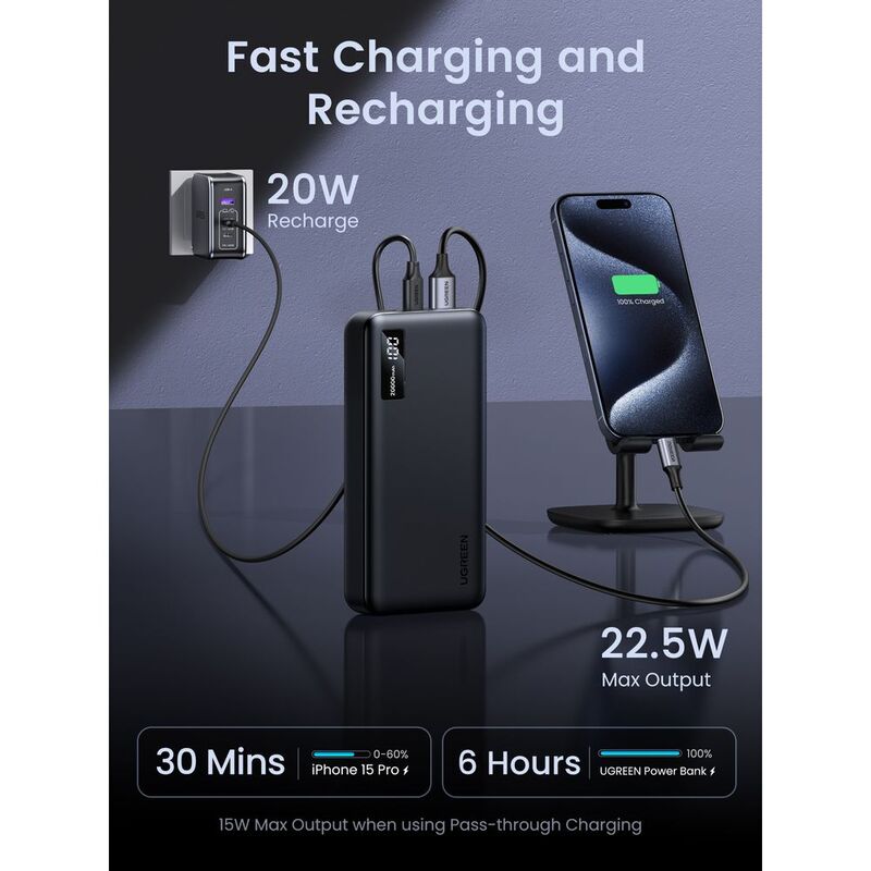 UGreen 20000mAh Two-Way Fast Charging Power Bank - Black