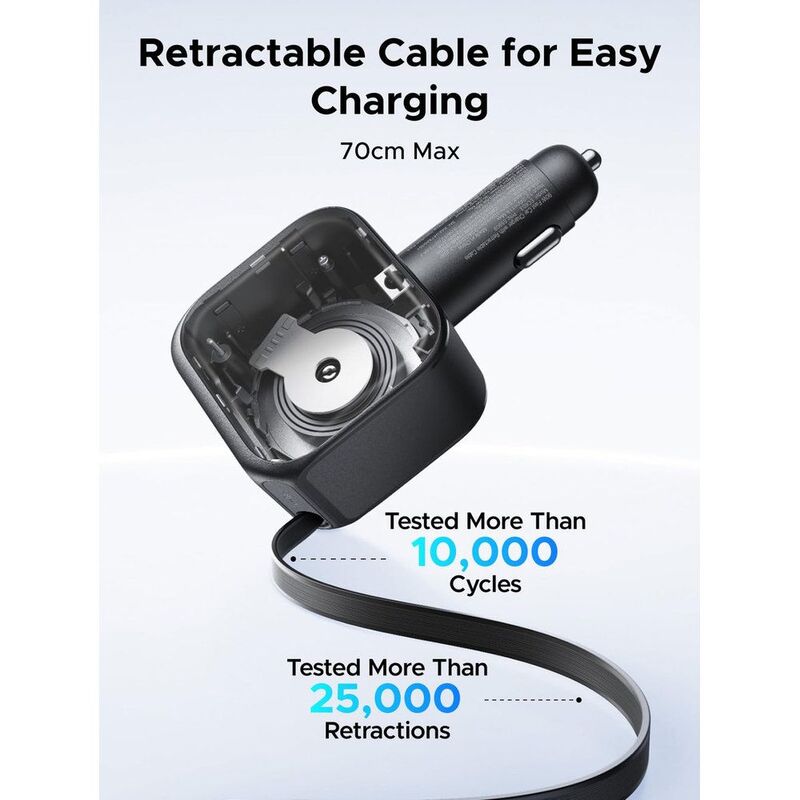 UGreen 60W Fast Car Charger With Retractable Cable - Space Grey