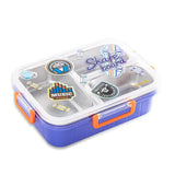Eazy Kids - 3 Compartment Stainless Steel Bento Lunch Box, 800ml - Skate Board - Purple