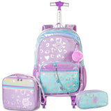 Eazy Kids - 17" 4-wheel Trolley School Bag 3Pc Set - Love Purple