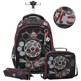 Eazy Kids - 17" Football Trolley School Backpack With Lunch Bag And Pencil Case - Black