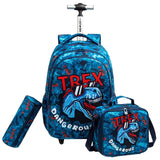 Eazy Kids - 18" Trolley Bag With Lunch Bag & Pencil Case - Trex Dinosaur