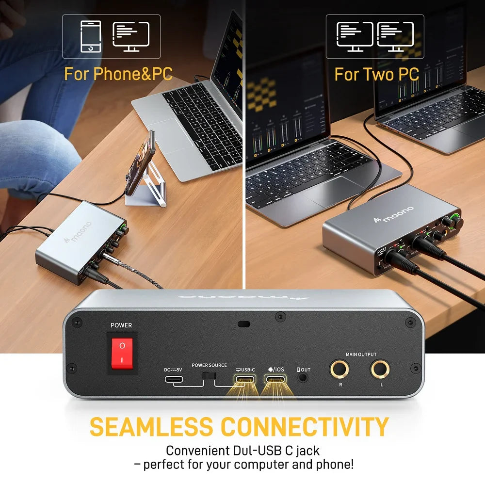 Maono PS22 Audio Interface for Recording, Music Production, Guitar