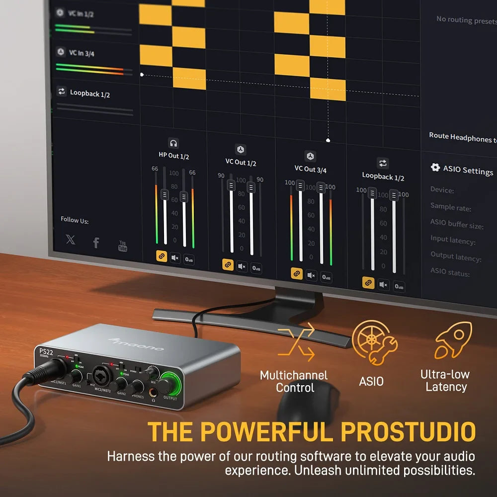 Maono PS22 Audio Interface for Recording, Music Production, Guitar