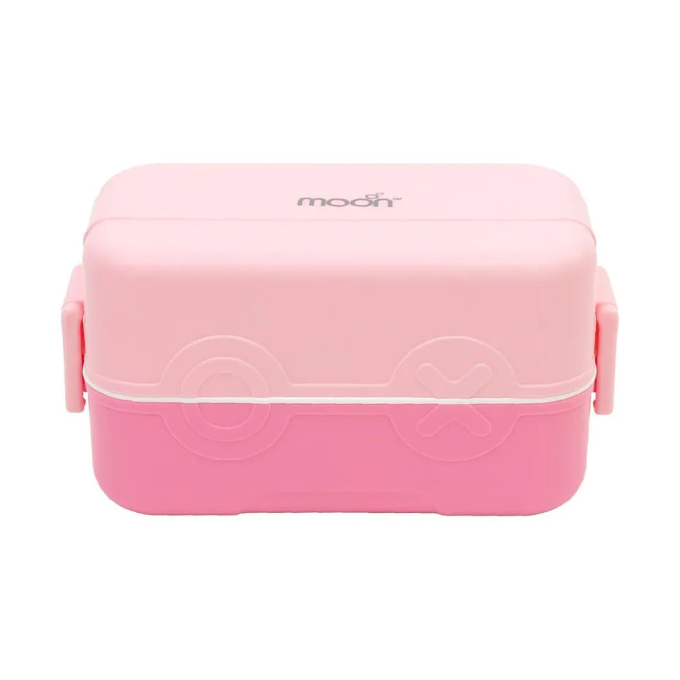 Moon - Kids Bento Two Tier Tiffin Lunch Box - Stackable With Spoon & Seasoning Box - Microwave Safe - Pink