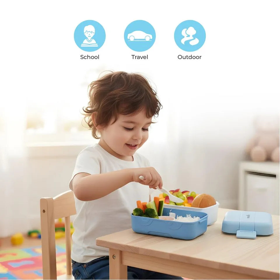 Moon - Kids' Bento Two Tier Lunch Box With Spoon & Seasoning Box - Blue