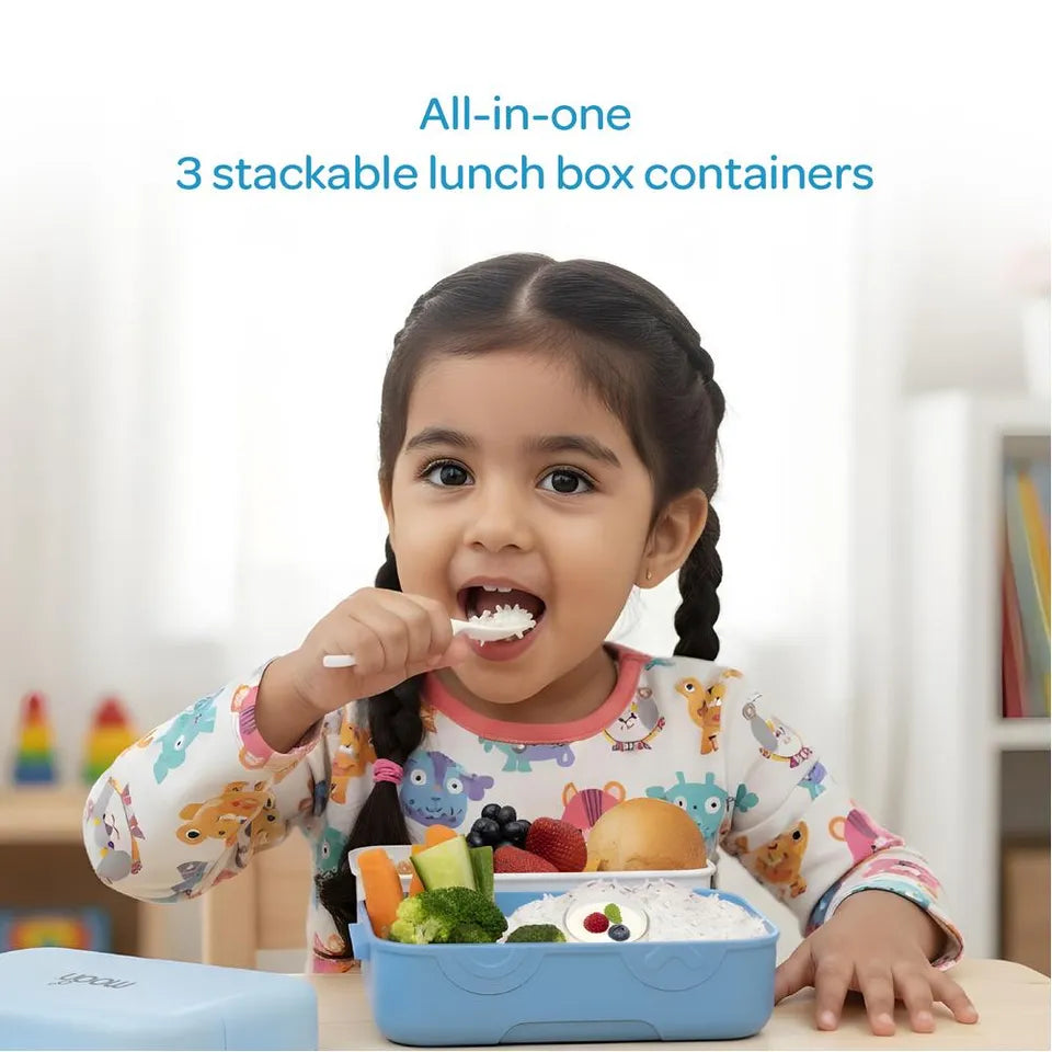 Moon - Kids' Bento Two Tier Lunch Box With Spoon & Seasoning Box - Blue