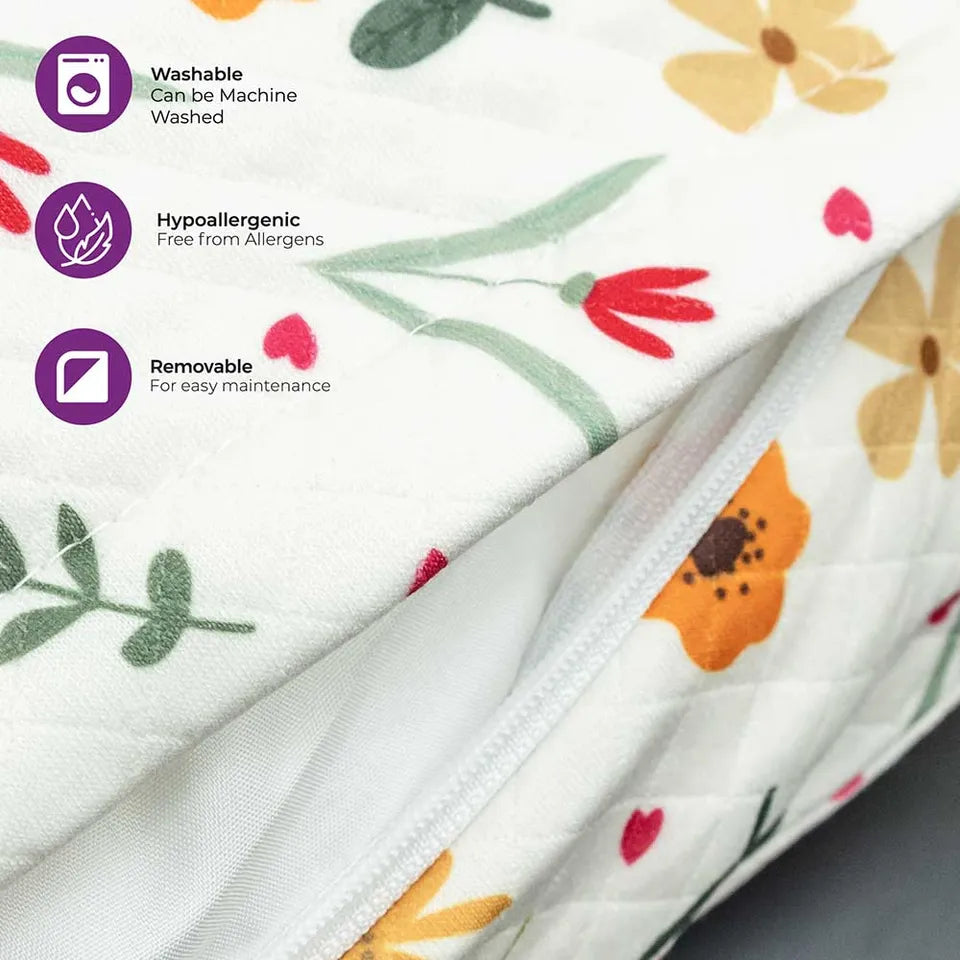 Moon - Portable Breast Feeding Pillow With Zippered Cover - Flowers