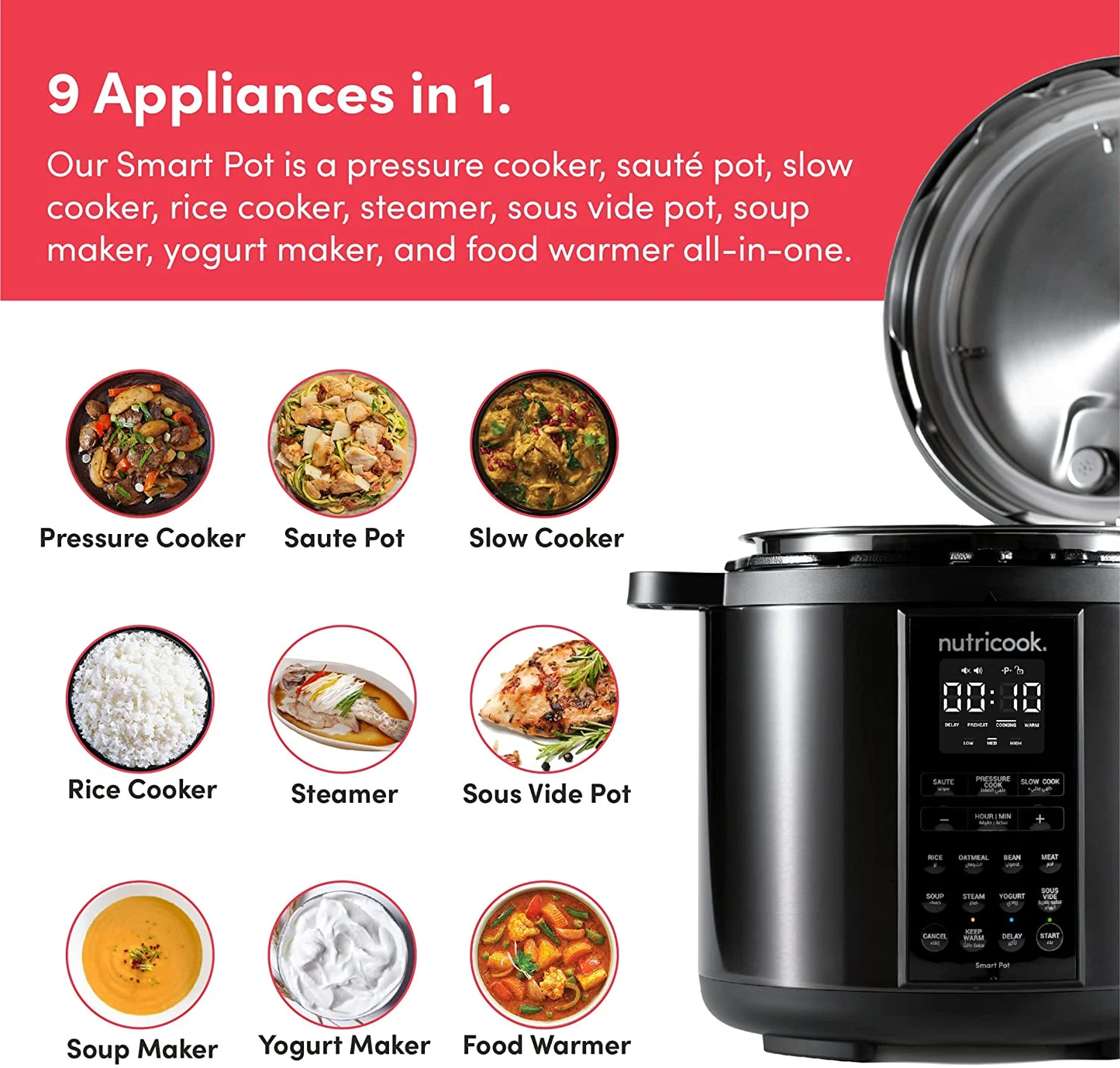 Nutricook 8-In-1 Smart Pot 2 Prime 8L - Steel/Black