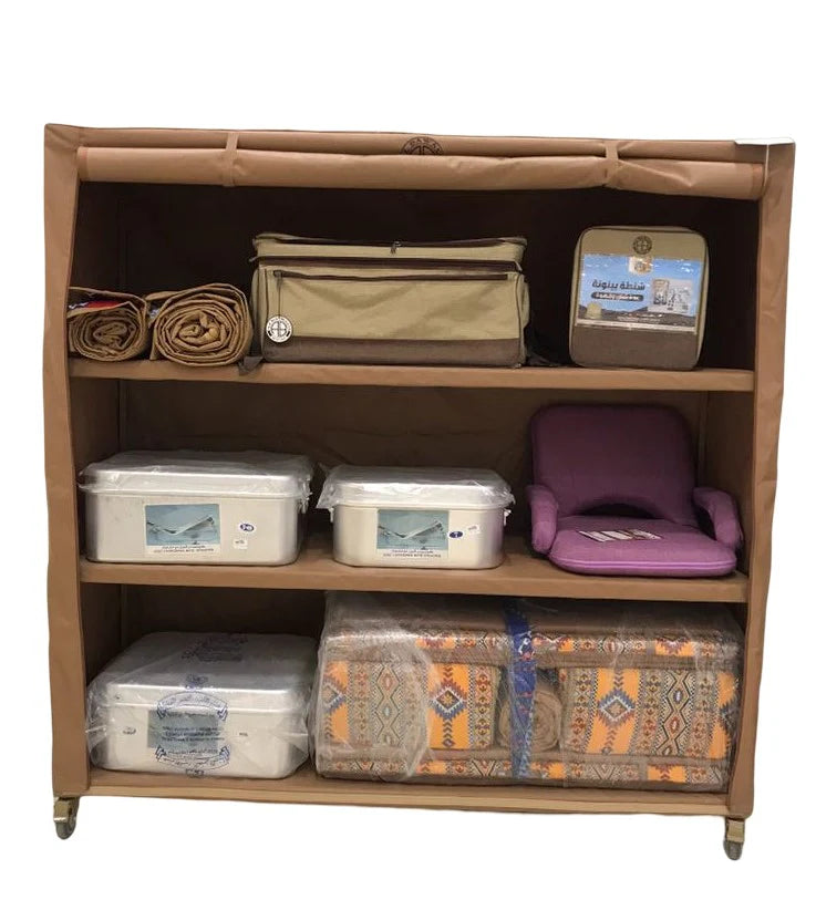 Folding Camping Storage Shelves with Wheels Large Capacity Storage Cabinet