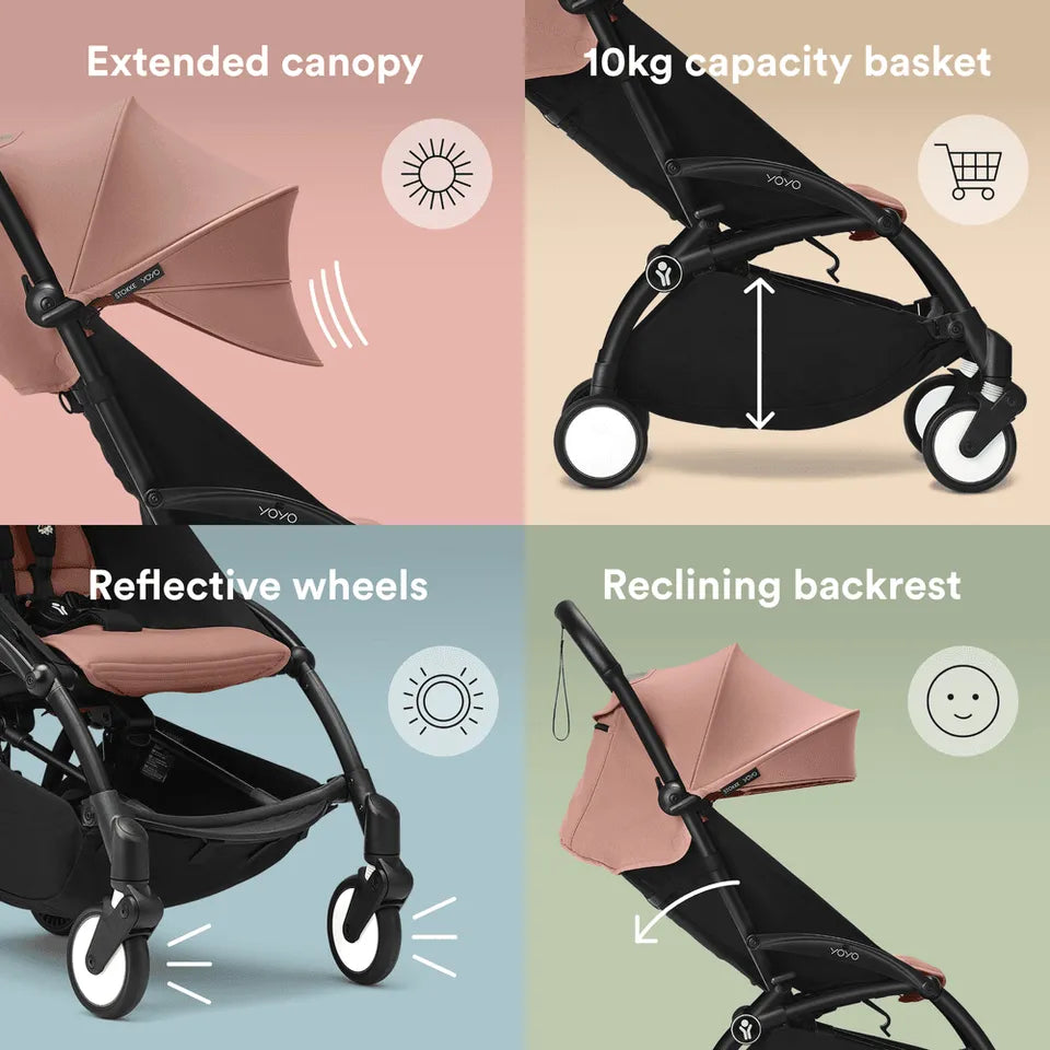 Stokke YOYO3 Frame Black + Newborn & 6+ Pack Bundle - Ginger