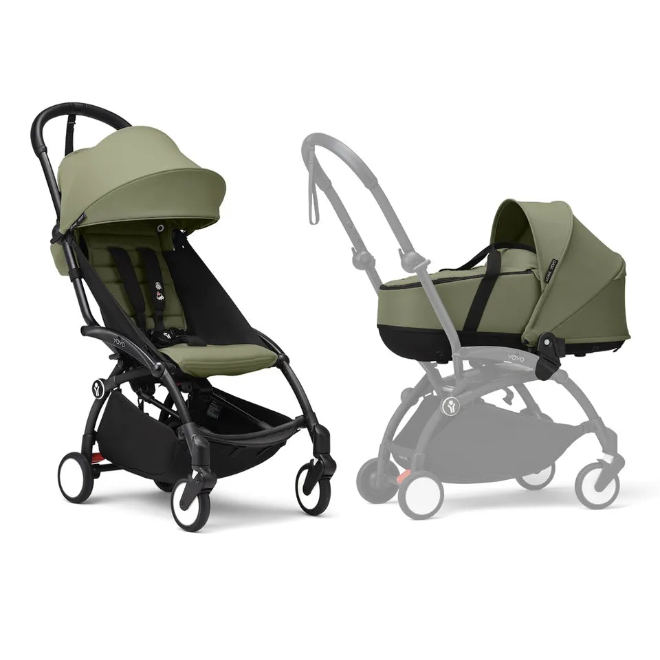 Stokke YOYO3 Frame Black + Newborn & 6+ Pack Bundle - Olive