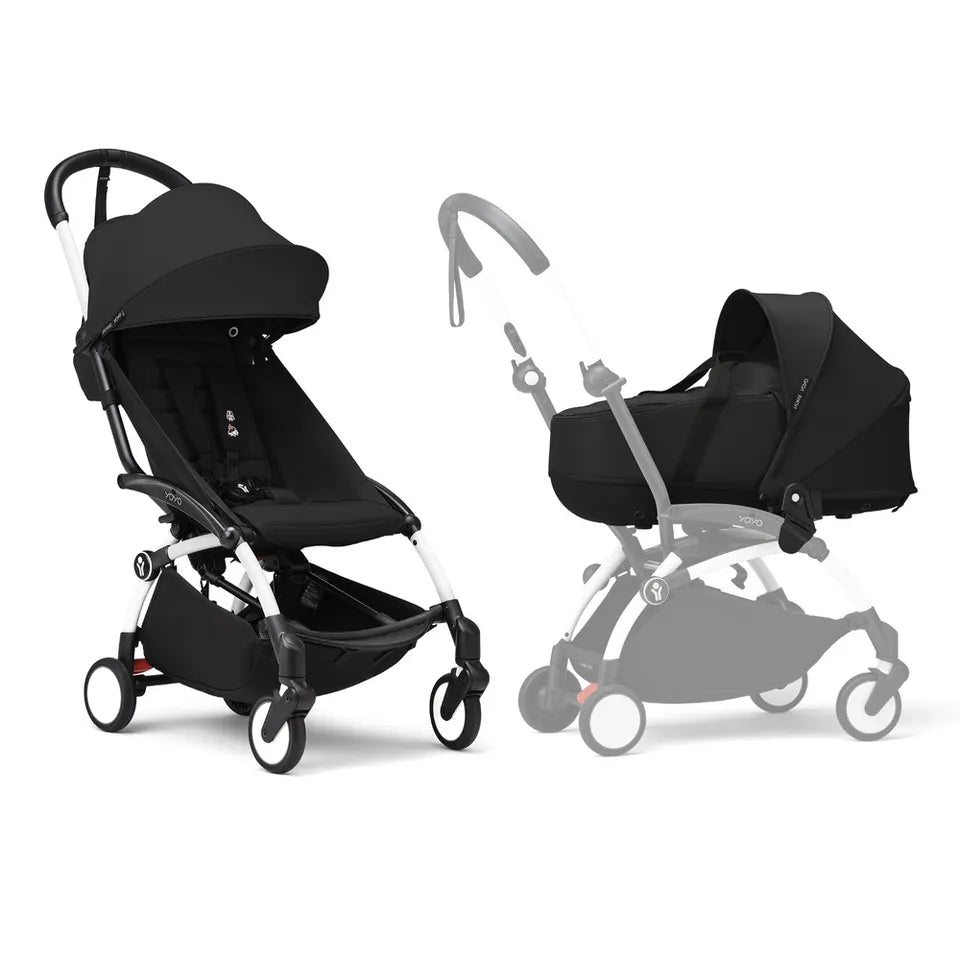 Stokke YOYO3 Frame White + Newborn & 6+ Pack Bundle - Black