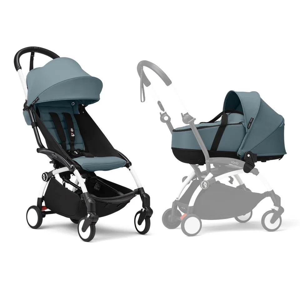 stokke frame Stokke YOYO3 Frame White + Newborn & 6+ Pack Bundle - Aqua – Flitit