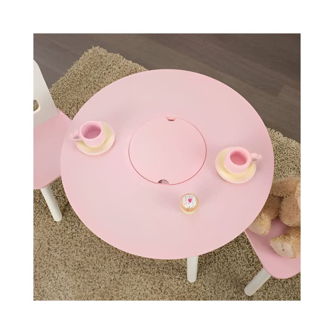 Kidkraft Round Storage Table & 2 Chair Set- White & Pink