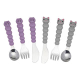 Melii - Utensil Set - 6pcs - Purple Cat & Grey Bulldog