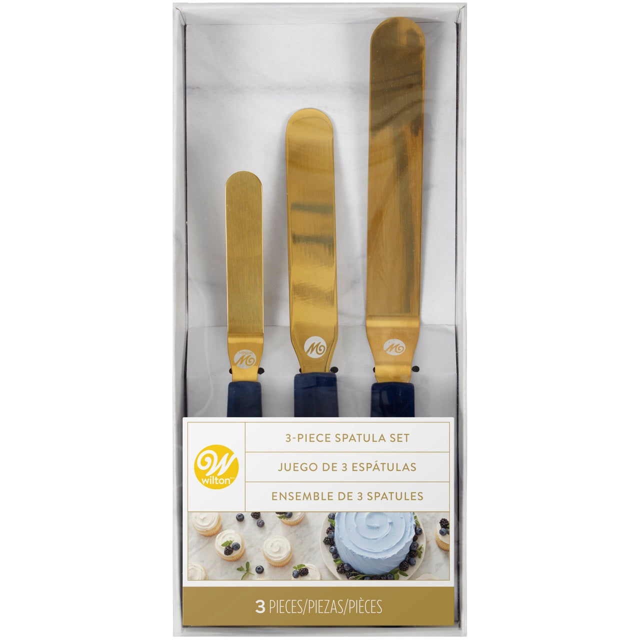 Wilton Icing Spatulas, Navy Blue and Gold, Set of 3
