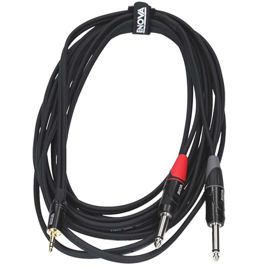 Enova 5 Meters Jack 3.5 mm 3-Pole - 1/4" Plug 2-Pole Adapter Cable Black & Red Stereo Cable