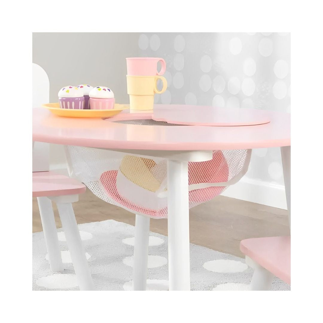 Kidkraft Round Storage Table & 2 Chair Set- White & Pink