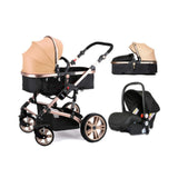 TEKNUM 3In1 Pram Stroller | Sleeping Bassinet | Extra Wide Seat | Wide Canopy | 360° Rotating Wheels | Fully Reclinable | Car Seat Compatible | Coffee Holder | Spill Proof Mat | Newborn Baby | 0 - 3 Years | Khaki + Infant Car Seat